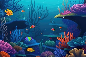Fototapeta na wymiar underwater coral reef full of sea creatures . AI generative