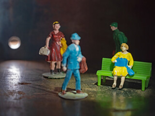 Fototapeta na wymiar Town square scene recreated with figures
