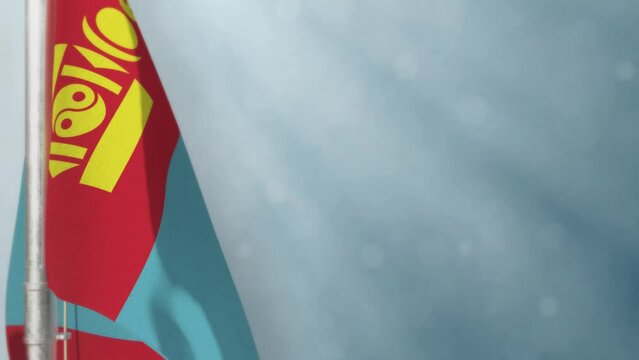 Waving Mongolia flag on light blue bokeh bg