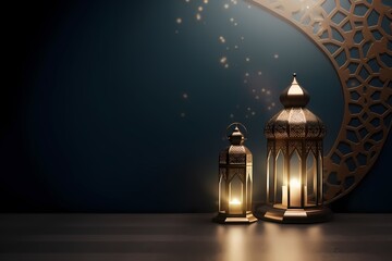 Ilustration islamic lantern stands with candle light ramadan kareem background Generated ai