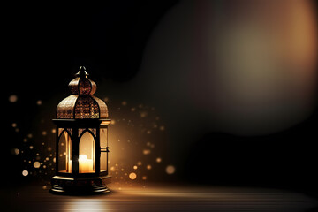 Ilustration islamic lantern stands with candle light ramadan kareem background Generated ai