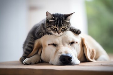 Cat on home dog. Generate Ai
