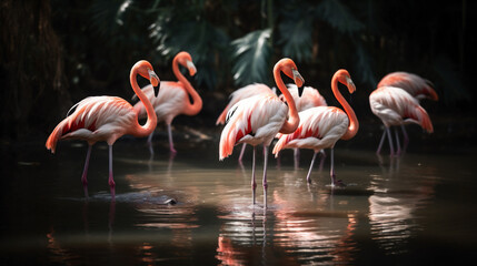 Naklejka na ściany i meble Illustration of Flamingos in A Pond