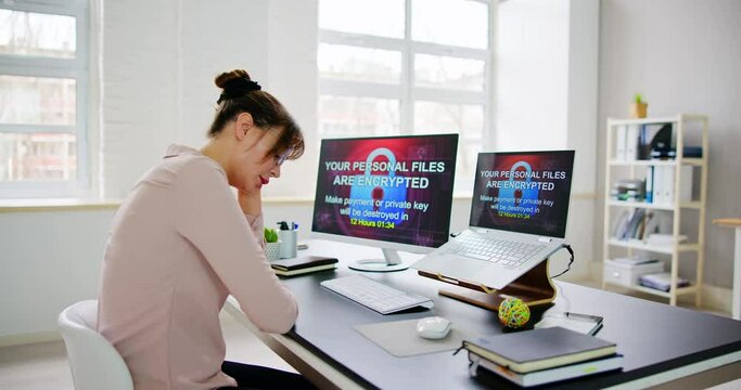 Ransomware Malware Attack. Business Computer Hacked