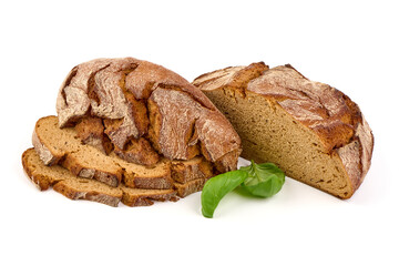 Freshly Baked Rye Vintage Bread, close-up, isolated on a white background.