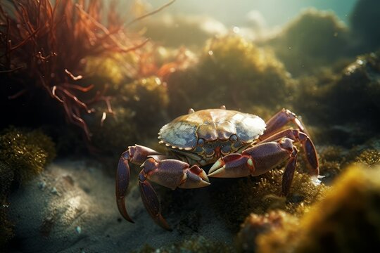 Crab underwater ocean. Generate Ai