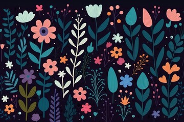 Beautiful flower seamless pattern. Floral seamless pattern. Cheerful floral flower seamless pattern. Generative AI.