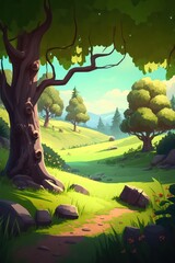 Forest illustration. Illustration of forest wallpaper background. Cute forest wallpaper background. Generative AI.
