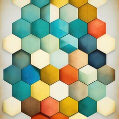 Scandinavian art flat hexagon pattern 80s color wallpaper background. Generative AI.