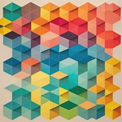 Scandinavian art flat hexagon pattern 80s color wallpaper background. Generative AI.