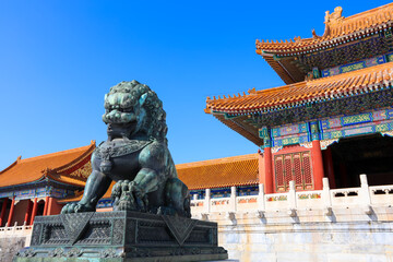 Bronze Lion at the Forbidden City in Beijing
