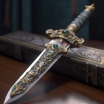 High quality expensive sword from a fantasy fairy tales theme. 3d art illustration of fantasy sword. Generative AI. 