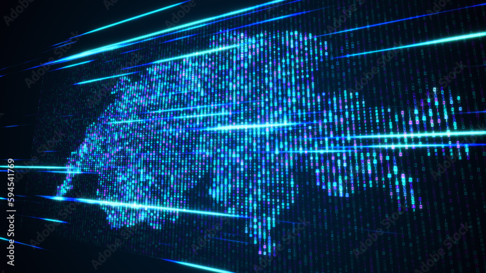 Wall mural abstract futuristic blue shinny binary digital number mosaic grid map of switzerland perspective vie