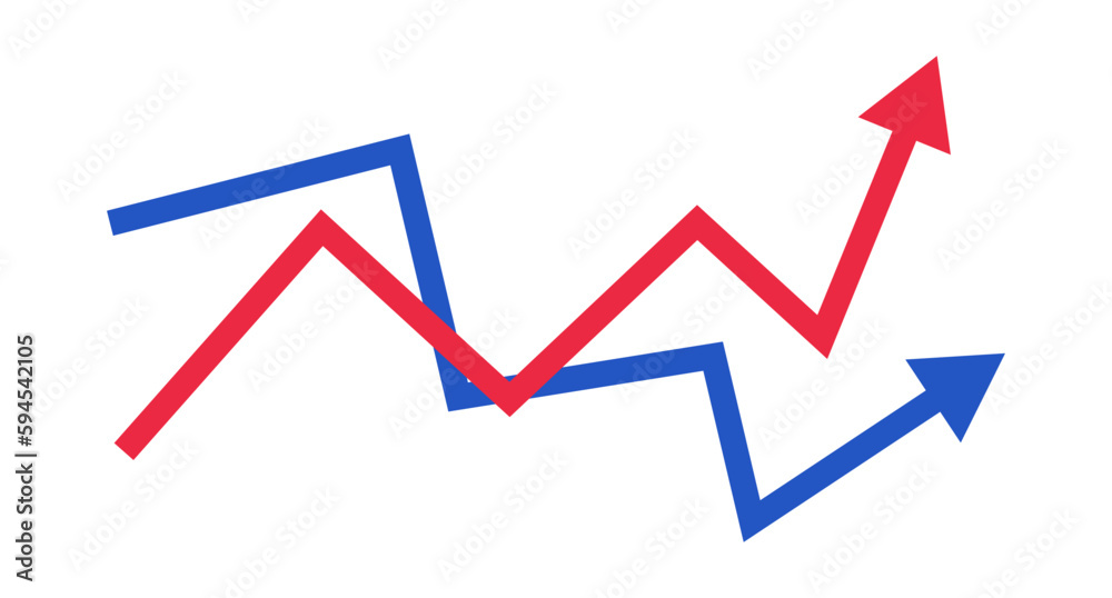 Aufkleber up and down arrow chart icon set with increasing and decreasing arrow chart icons. vector.