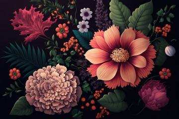 Colorful flowers wallpaper. AI
