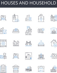 Houses and household line icons collection. Personality, Traits, Character, Behavior, Attitude, Perception, Identity vector and linear illustration. Image,Reputation,Influence outline signs set