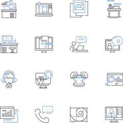 Team activity line icons collection. Collaboration, Cohesion, Unity, Synergy, Coordination, Cooperation, Trust vector and linear illustration. Accountability,Support,Motivation outline signs set