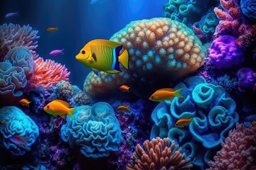 Fototapeta na wymiar underwater coral reef full of sea creatures . AI generative