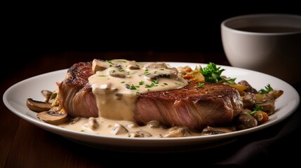 New York Strip Steak with Creamy Mushroom Sauce