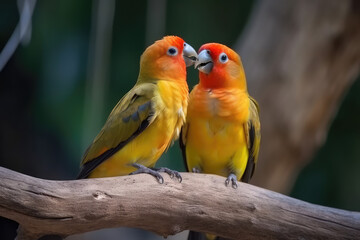 Fototapeta na wymiar Couple of cute lovebirds, generative AI