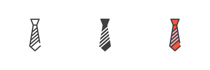 Striped tie different style icon set