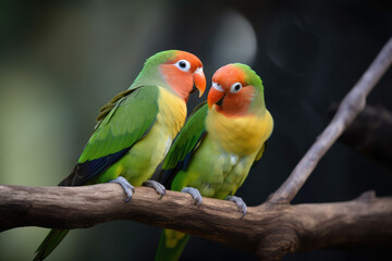 Naklejka na ściany i meble Couple of cute lovebirds, generative AI