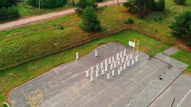 Aerial of fighters warming up in the morning