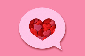 Speech bubble with hearts on pink background - Concept of love and communication