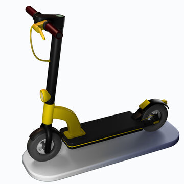 3D-render, 3D-illustration: city electric scooter isolated on white background. Modern urban ecological transport for children and adults. Convenient vehicle. Low polygon model.
