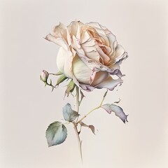 Rose flower isolated on white background, Rose flower in translucent watercolor Generative AI	
