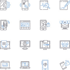 Cyberstore line icons collection. E-commerce, Online, Retail, Technology, Digital, Gadgets, Electronics vector and linear illustration. Webstore,Marketplace,Shopping outline signs set