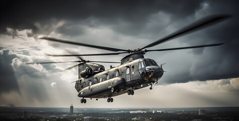 Military Helicopter in action, made with an generative AI