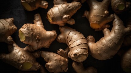 heap of ginger root background Generative AI