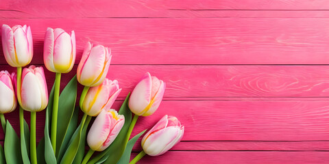 Obraz na płótnie Canvas pink tulips on wooden background