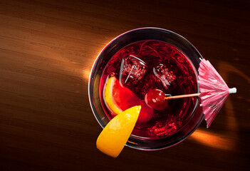 Overhead shot of Woo Woo Cocktail in glass