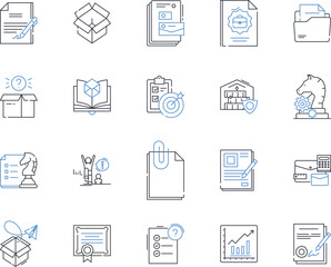 Company files line icons collection. Confidentiality, Security, Archive, Backup, Documentation, Data, Retrieval vector and linear illustration. Inventory,Access,Classification outline signs set
