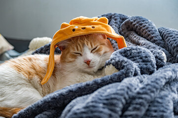 cat sleeping on a blanket
