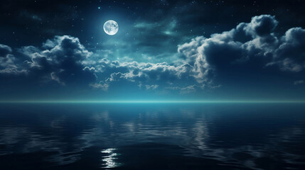 Naklejka na ściany i meble moon on a background star sky reflected in the sea. Generative ai
