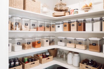 reorganized pantry with clearly labeled food and organized shelves, created with generative ai - 594547937