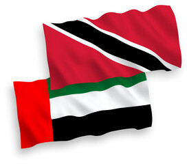 Flags of Republic of Trinidad and Tobago and United Arab Emirates on a white background