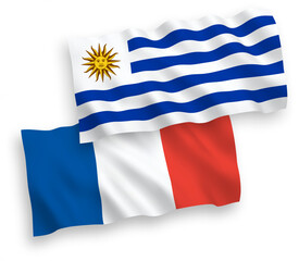 Flags of France and Oriental Republic of Uruguay on a white background