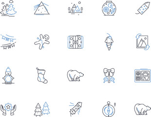 Frigid line icons collection. Icy, Chilly, Freezing, Cold, Frozen, Frosty, Arctic vector and linear illustration. Polar,Glacial,Numbing outline signs set