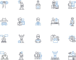 Student ethos line icons collection. Integrity, Perseverance, Responsibility, Respect, Diligence, Organization, Accountability vector and linear illustration. Initiative,Curiosity,Creativity outline