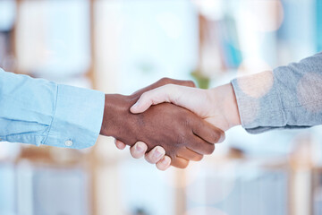 Handshake, partnership and agreement between business people with team, collaboration and onboarding. Recruitment, hiring and success in deal or contract, support and solidarity while shaking hands