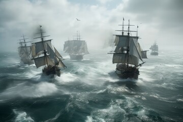 Obraz premium Sea battle ship. Generate Ai