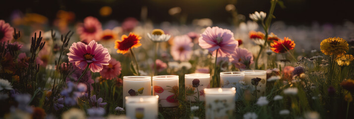Fragrant Candles Amidst a Garden of Flowers
