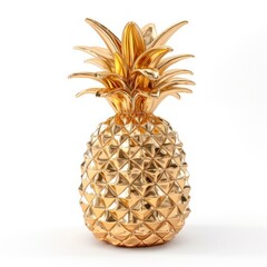 gold pineapple on white background decoration and design. Generative AI 
