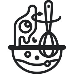 Whisking the egg outline icons. Vector illustration. Isolated icon suitable for web, infographics, interface and apps.