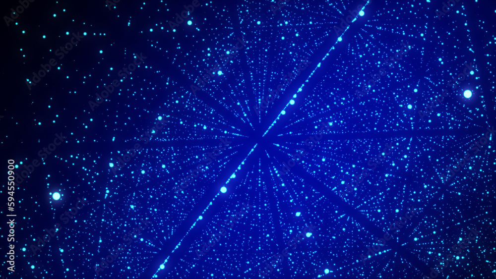 Poster Abstract futuristic infinite flow of scientific data. Network structure of an array of points. Outer space background. Big data visualization. 3D rendering.