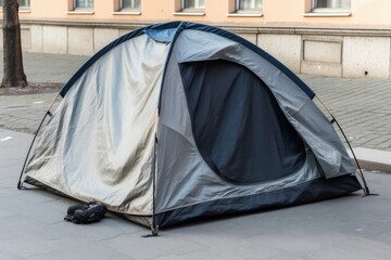 Street city homeless tent. Generate Ai - obrazy, fototapety, plakaty
